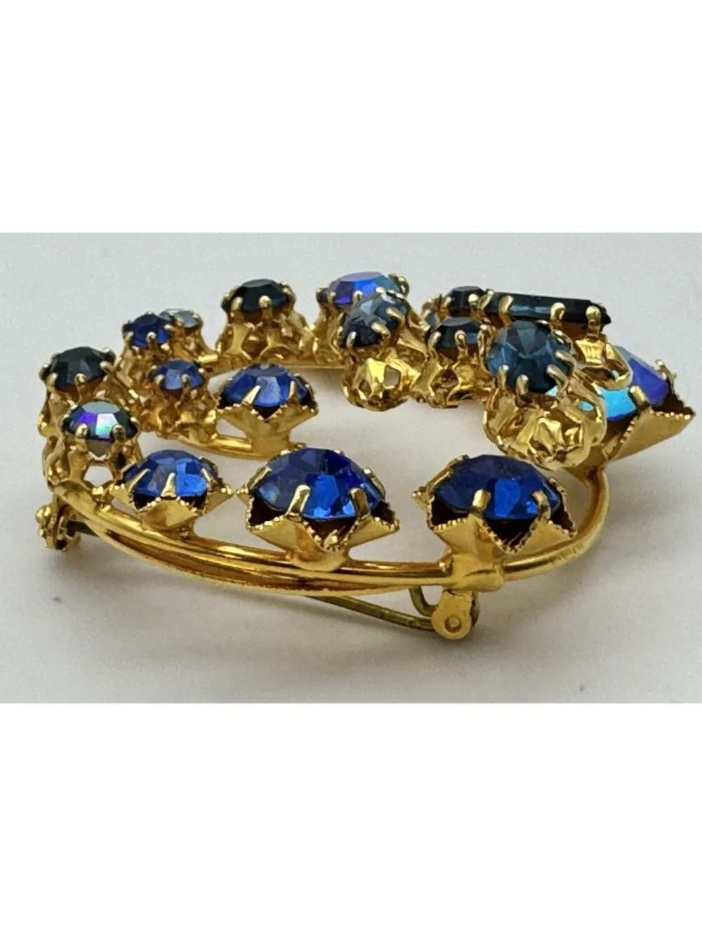 Vintage AUSTRIAN Brooch, Blue Crystal AB Rhinestone Prong Set, Lots of Sparkle!